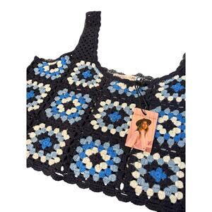Sincerely Jules Black and Blue Crochet Crop Top